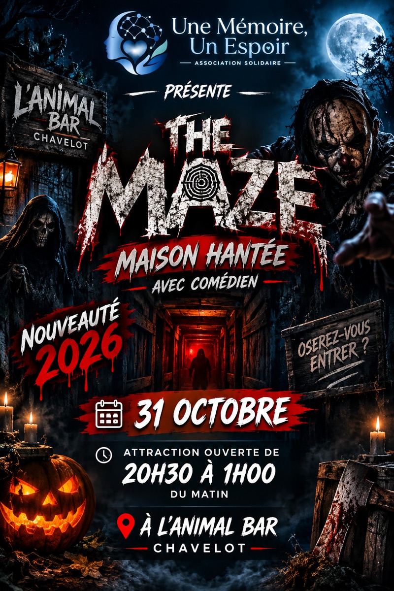 Affiche de The Maze, maison hantée avec comédiens, le 31 octobre 2026 à L'Animal Bar, Chavelot